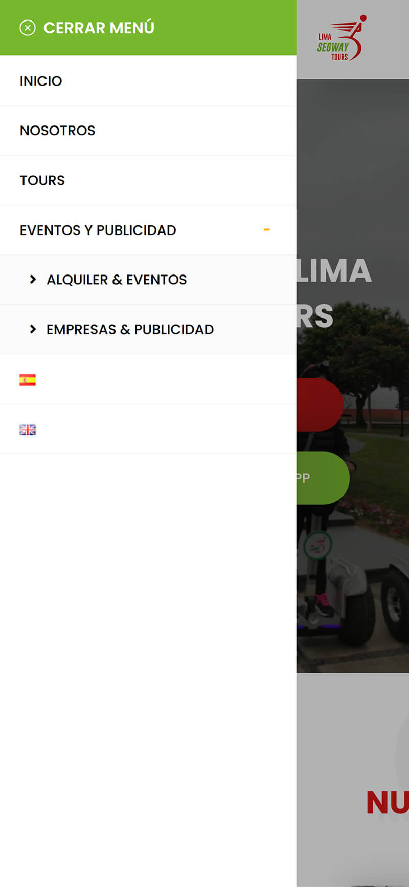 Screen Responsive - Lima Segway Tours Portafolio Designic